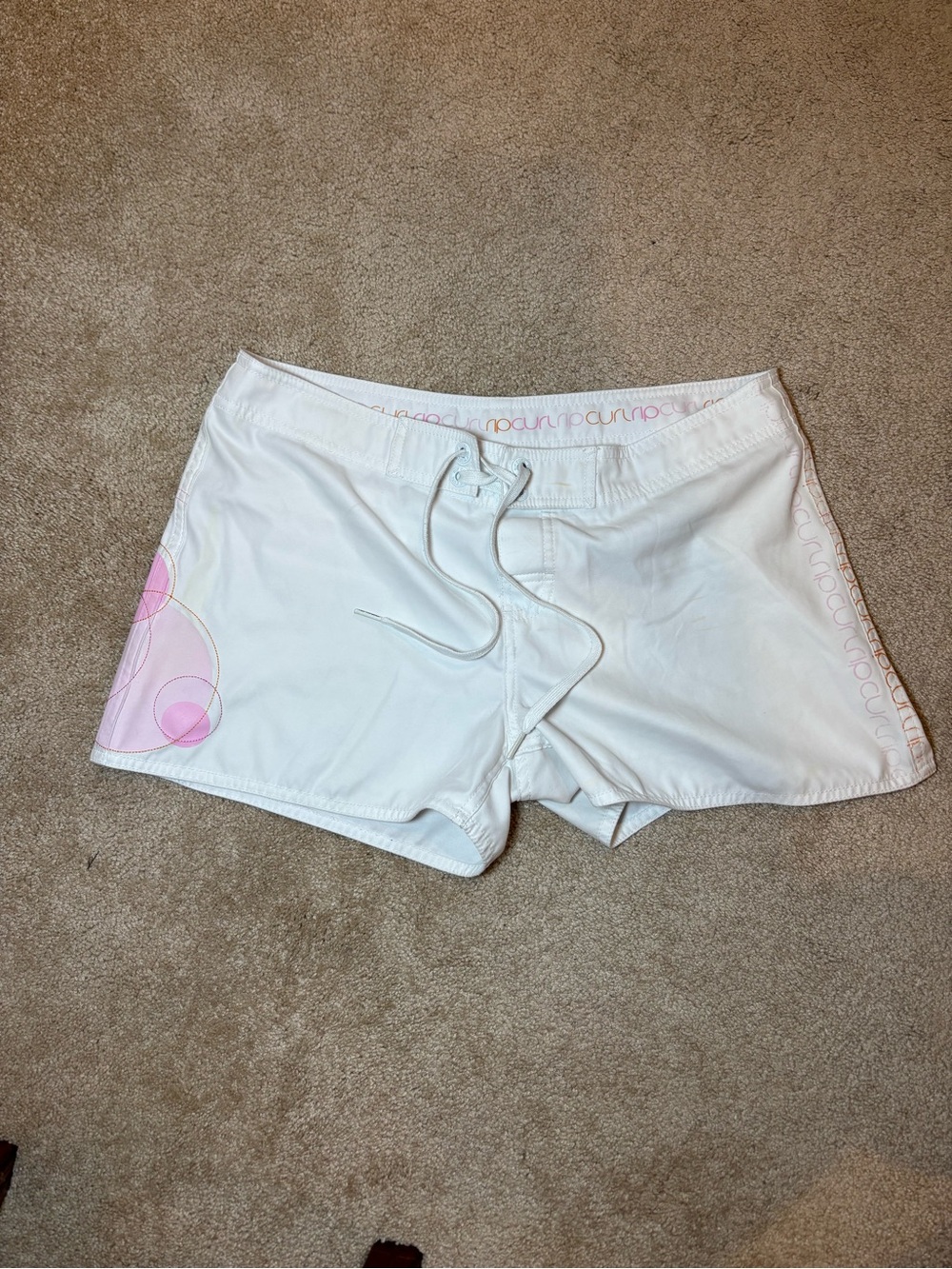 Rip Curl White Women's Board Shorts with Pink Circle Accent